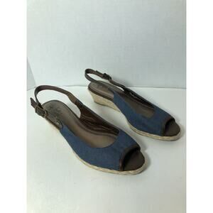Life Stride Soft System Sandals Heels Size 8 Espadrille Denim Slingback Wedge B1